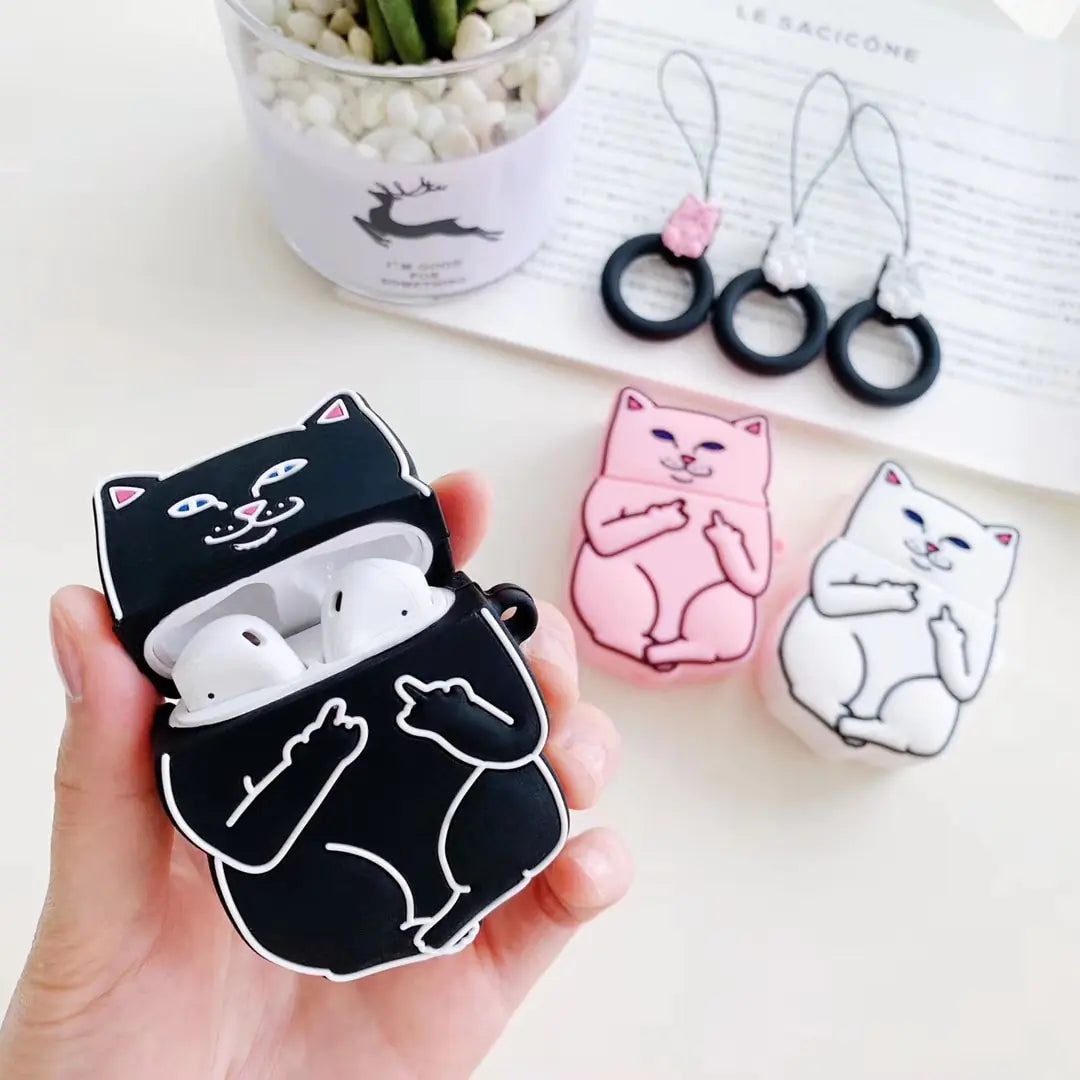 Funny Cat Middle Finger Case for Apple AirPods