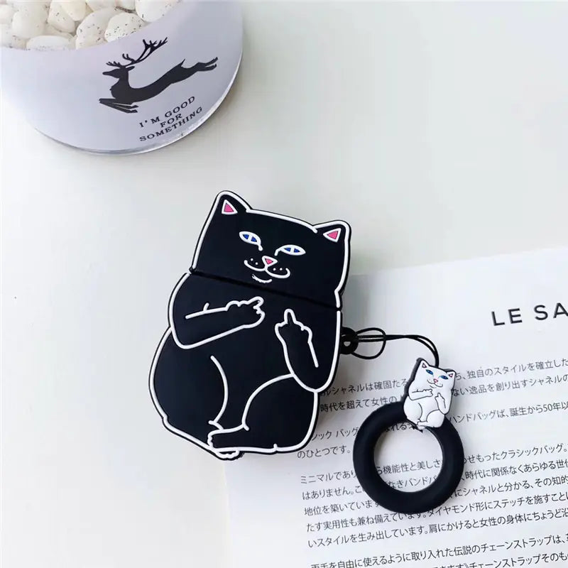 Funny Cat Middle Finger Case for Apple AirPods