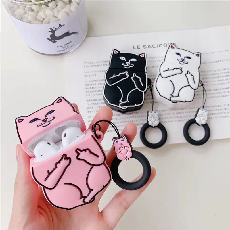 Funny Cat Middle Finger Case for Apple AirPods
