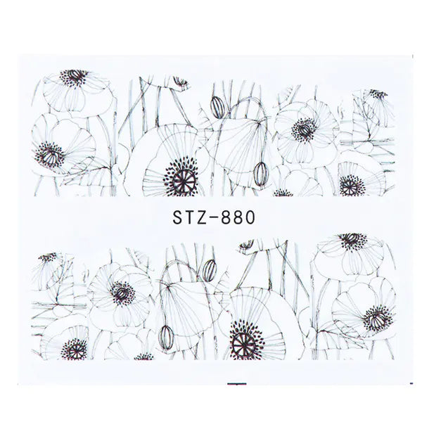 Nail Art Stickers - Black Line & Ink Petal Design