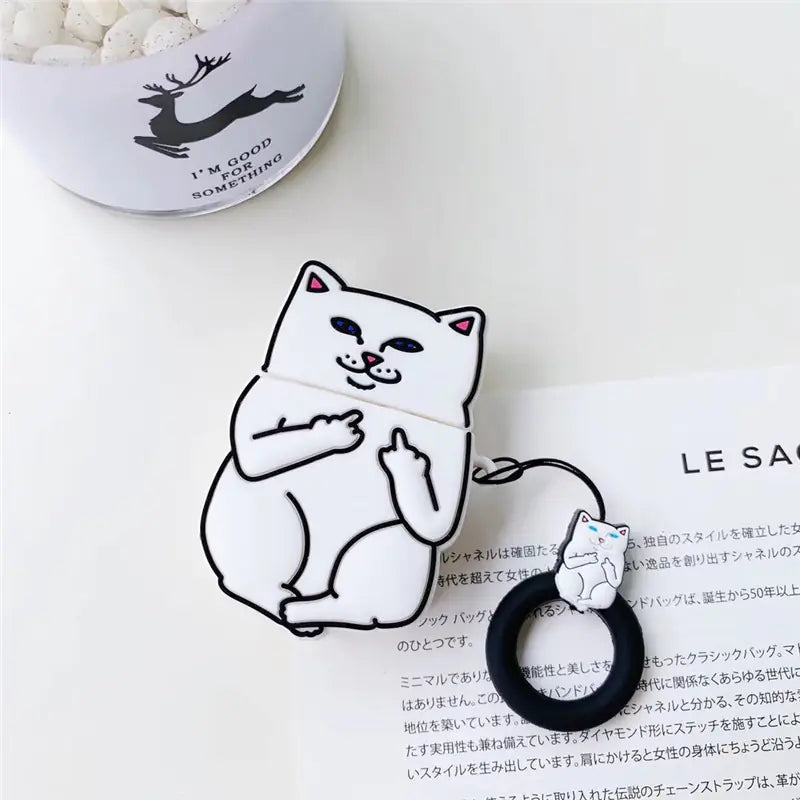 Funny Cat Middle Finger Case for Apple AirPods