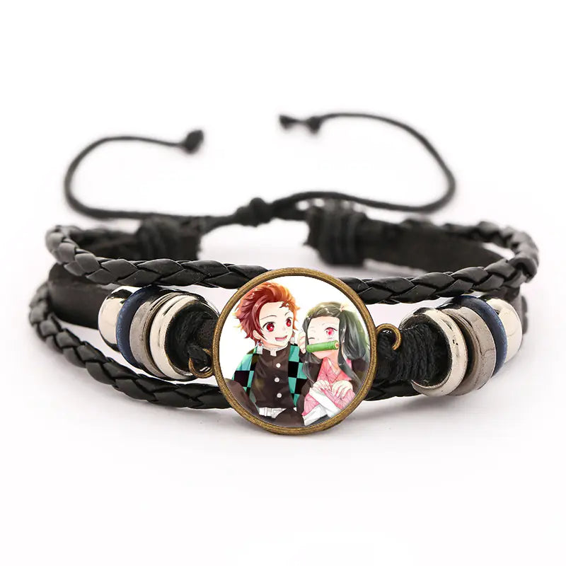 Demon Slayer Leather Bracelet for Men (Anime Merchandise)