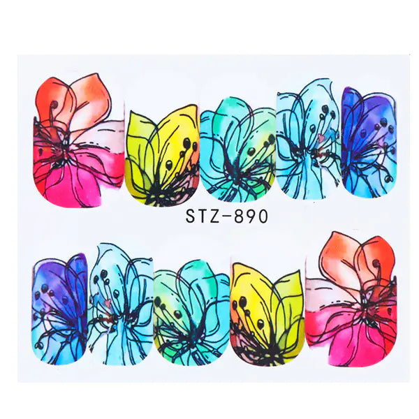 Nail Art Stickers - Black Line & Ink Petal Design