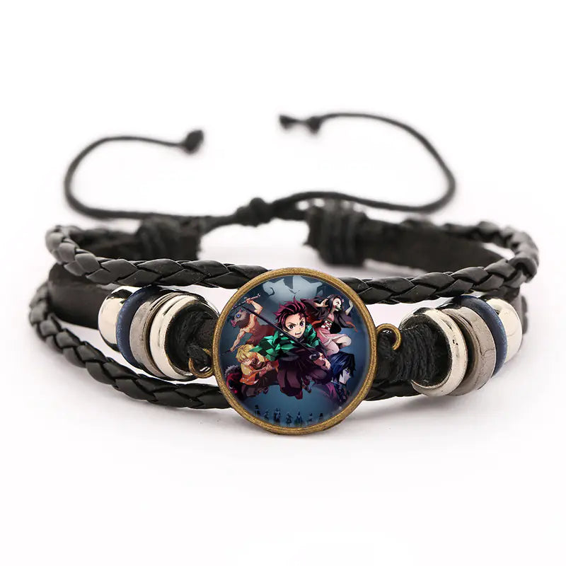 Demon Slayer Leather Bracelet for Men (Anime Merchandise)