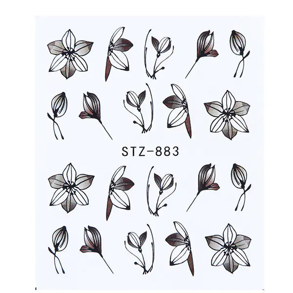 Nail Art Stickers - Black Line & Ink Petal Design