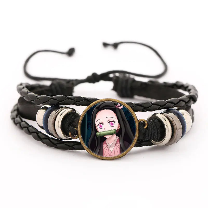 Demon Slayer Leather Bracelet for Men (Anime Merchandise)