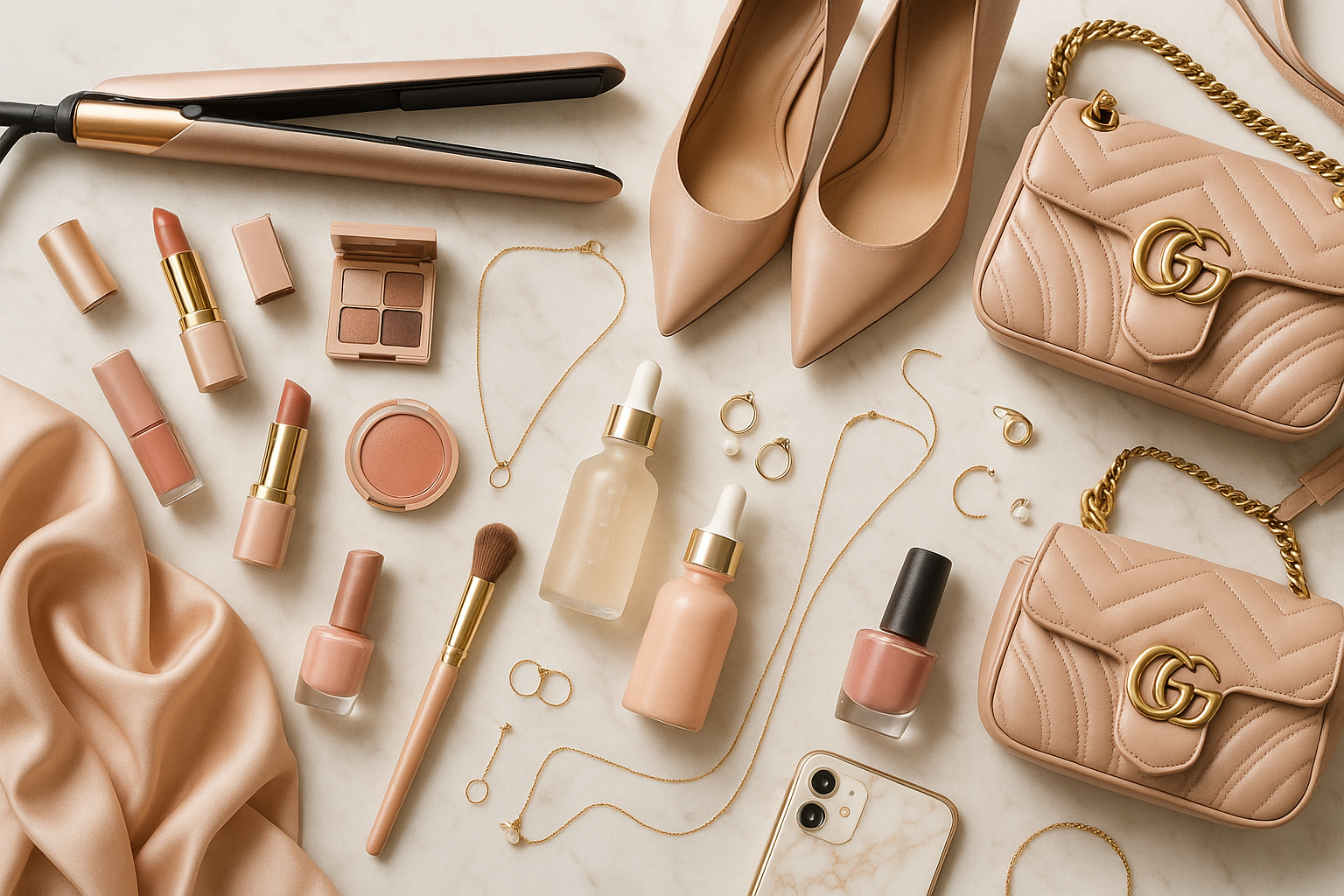 can you make up a beautiful picture you have to add tools like hair straightener and make up and shoes and thing that people need for my store 