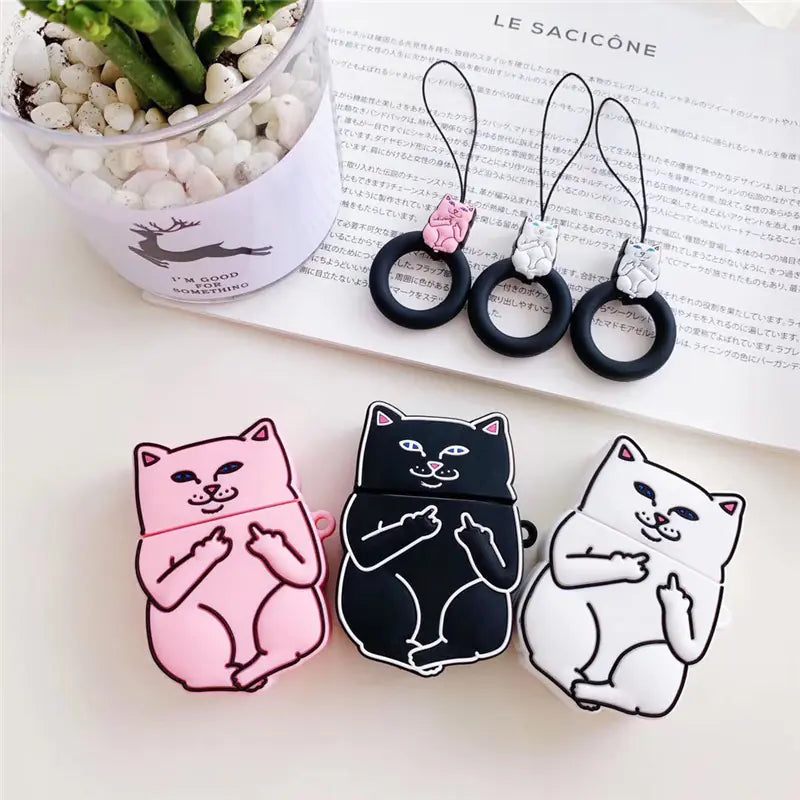 Funny Cat Middle Finger Case for Apple AirPods