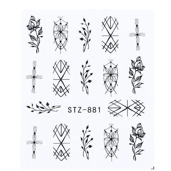 Nail Art Stickers - Black Line & Ink Petal Design