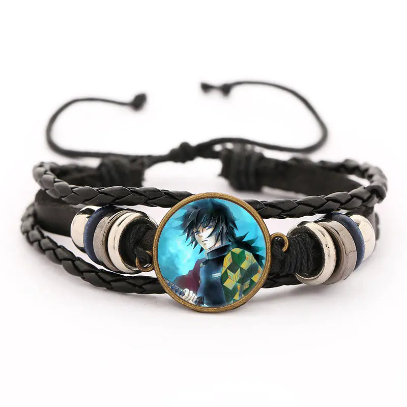 Demon Slayer Leather Bracelet for Men (Anime Merchandise)