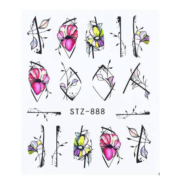 Nail Art Stickers - Black Line & Ink Petal Design