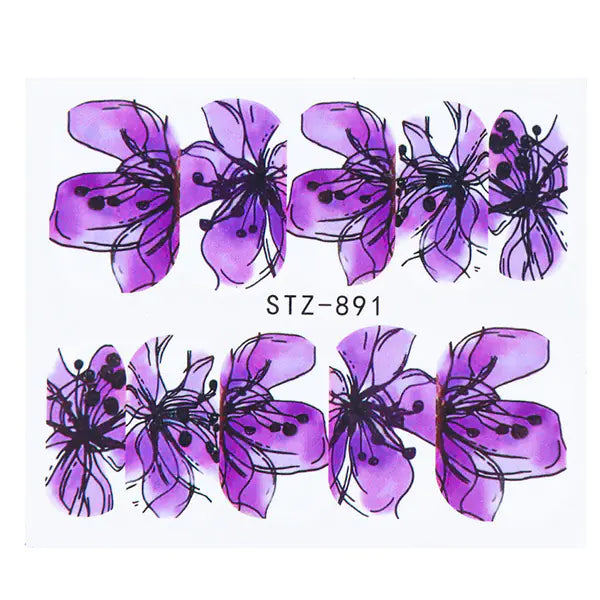 Nail Art Stickers - Black Line & Ink Petal Design